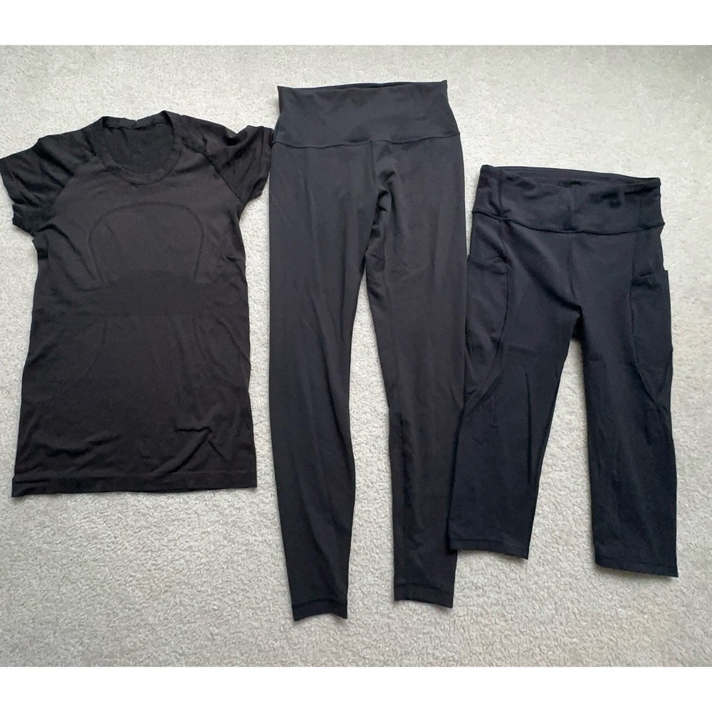 3PC- Lululemon Bundles Black HR Leggings Swiftly Tech Short Sleeve Shirt 8
